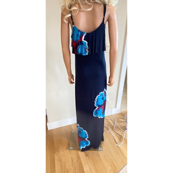 INC International Concepts Maxi Dress Spaghetti Straps Blue Beaded Medium - Picture 5 of 14